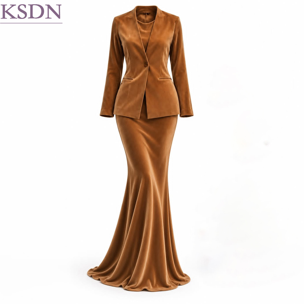 Womens Blazer - بدلة نسائية أنيقة من المخمل، تتكون