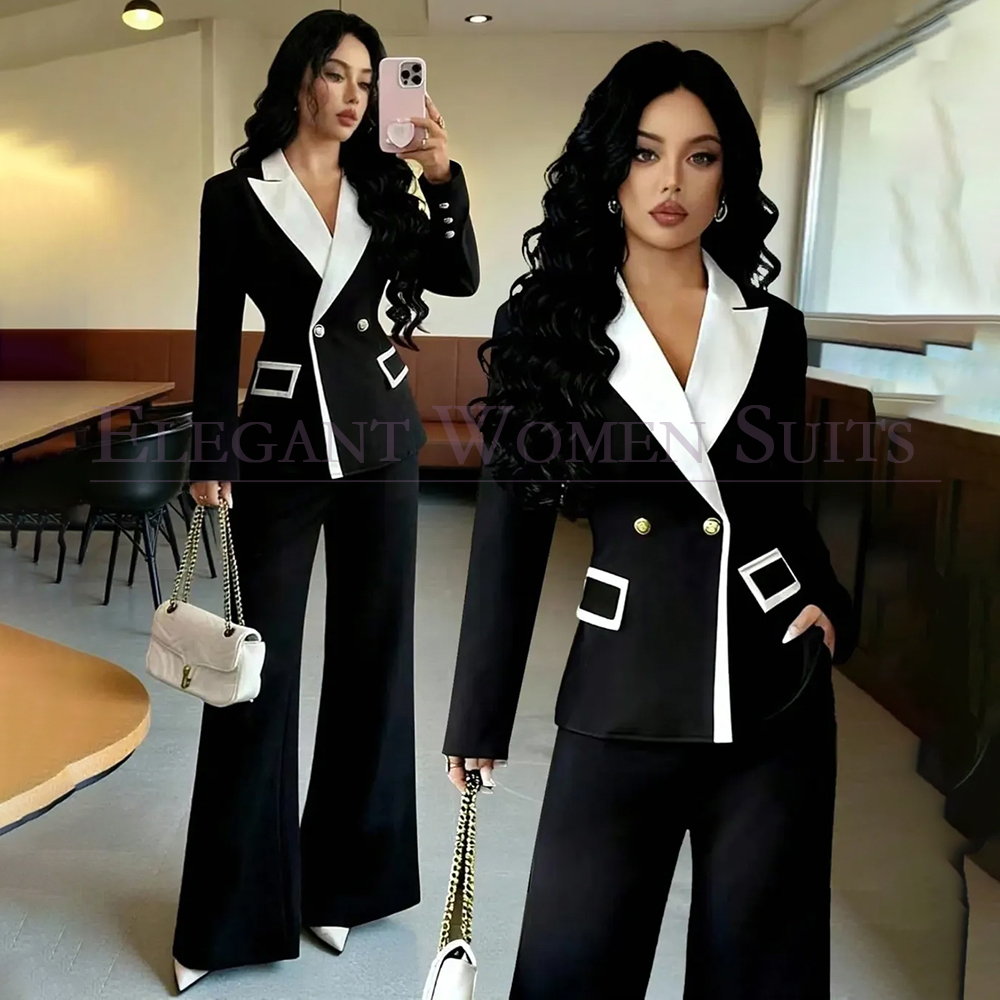 Womens Blazer - بدلات نسائية فاخرة سوداء من قطعتين