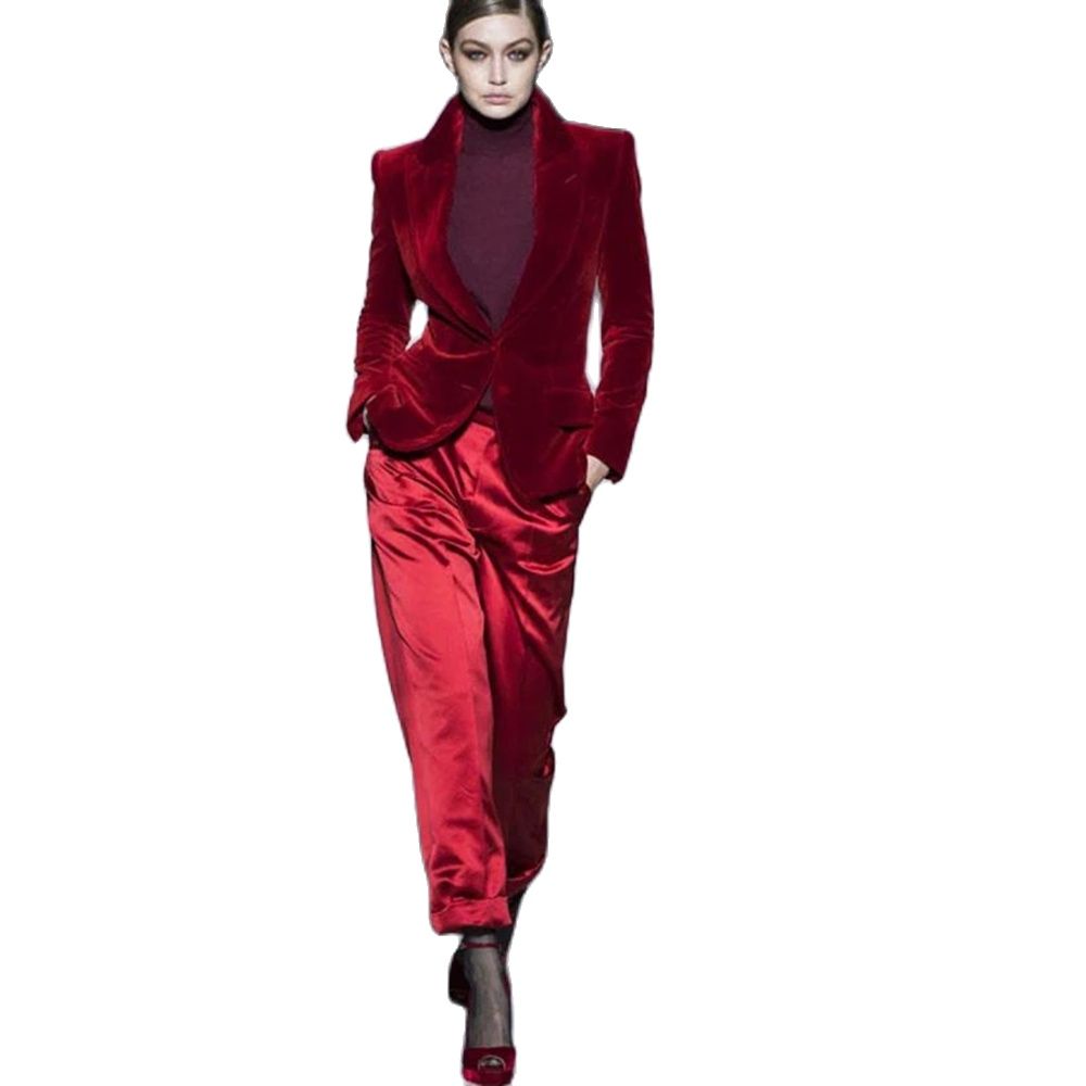 Women'S Red Formal Wear - بدلة نسائية بناطيل باللون الأحمر الخمري