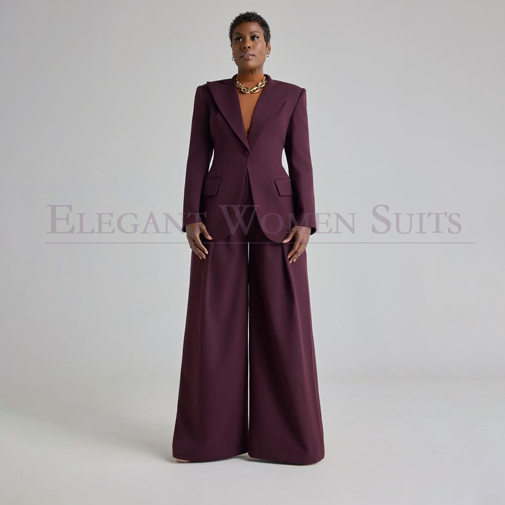 Womens Blazer - بدلات نسائية مخصصة بسراويل واسعة ولون